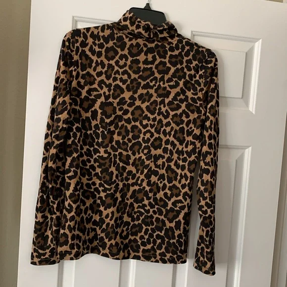 EUC J.Crew tissue turtleneck leopard print sz small - Picture 2 of 6